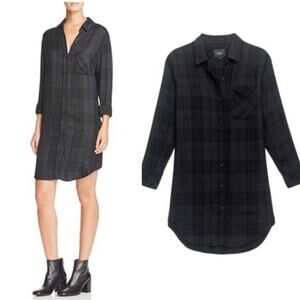 Rails Bianca Shirt Dress Plaid Black Grey XS